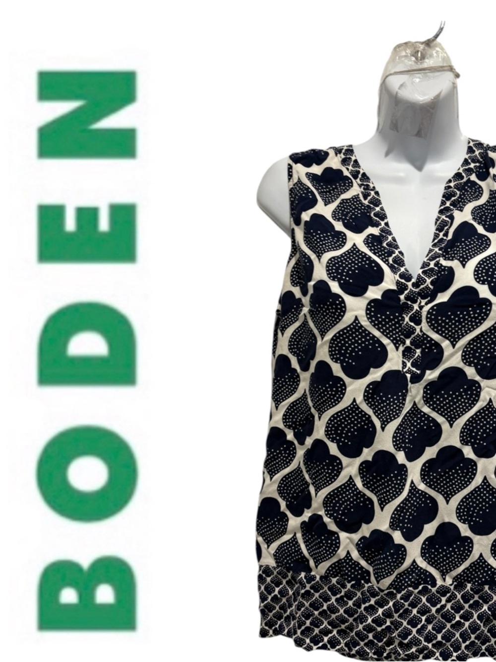 BODEN Women’s Sleeveless Blouse Graphic Print Blue White Size 8